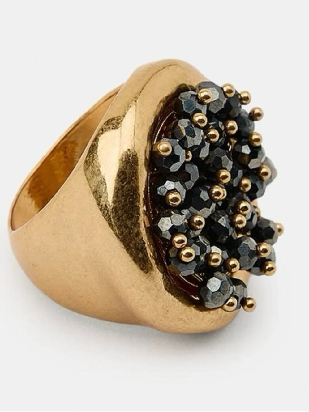 Zara Gold-Tone Ring with Black Faceted Beads